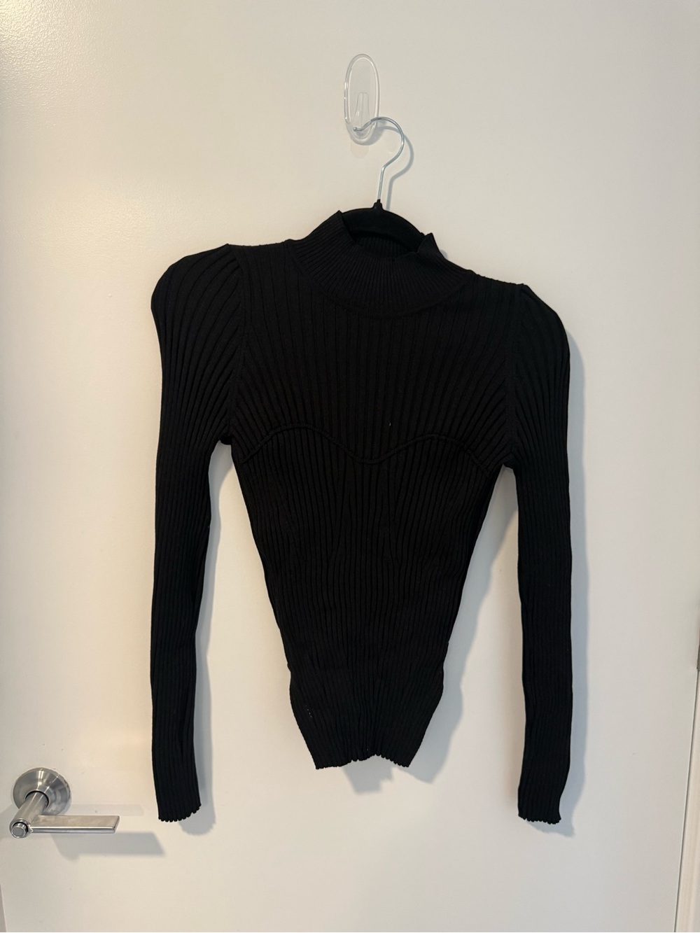 Zara Black Ribbed Mock Neck Long Sleeve Sweater